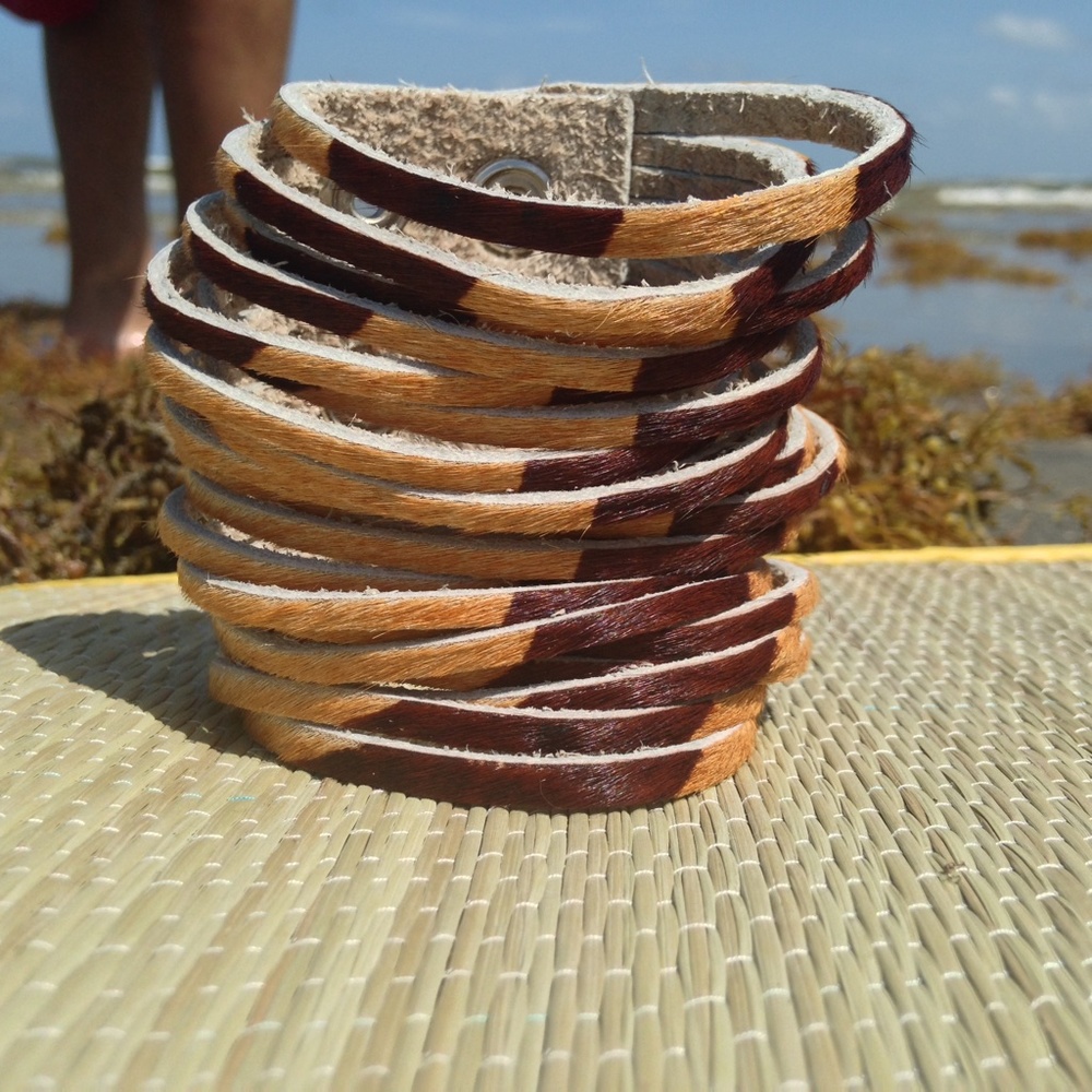 Chocolate and Caramel Leather Fringed Bracelet